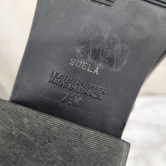 Makron Suela Black Leather and Floral Suede Semi Slochy Women's Boots - Picture 12 of 15